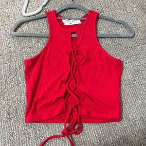 Emma & Sam red tie up going out top size M